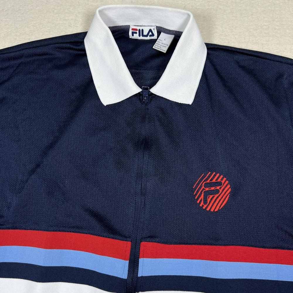 Vintage FILA Zip Up Track Jacket Mens Large‎ Y2K Mesh Warm Up Short Sleeve